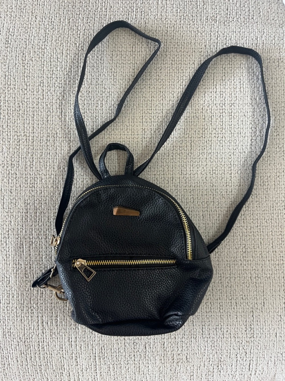 Black Mini Leather Backpack with Gold Hardware